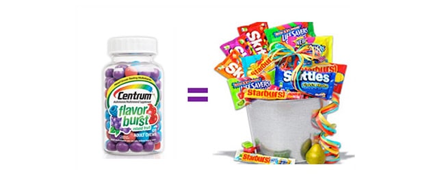 Introducing a new POOR FOOD excuse for a vitamin. We are about to burst the bubble on Centrum Flavor Burst!