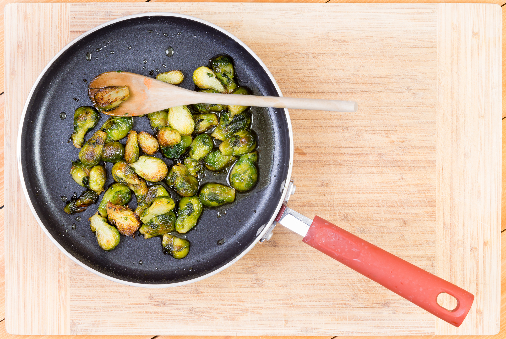 Brussel sprouts cooked in non-stick pan